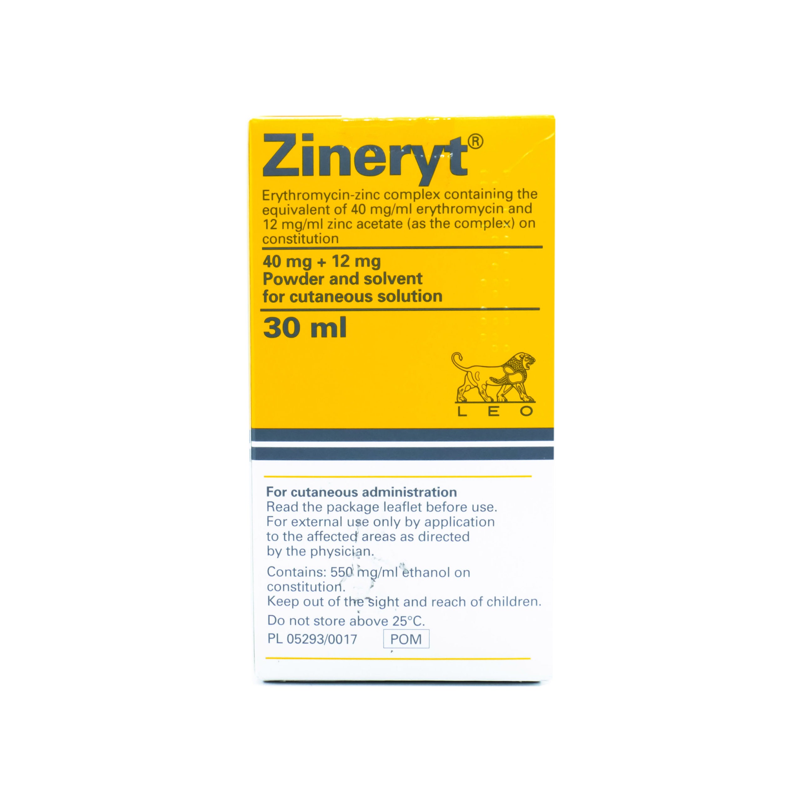 Bottle of Zineryt Solution with applicator for acne treatment